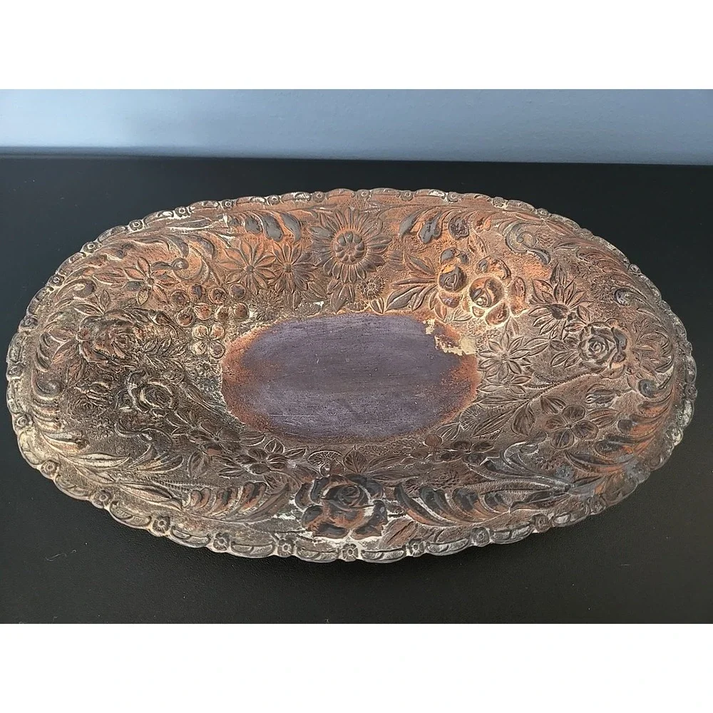Antique Silver Gold Copper Tone Bowl 9.5